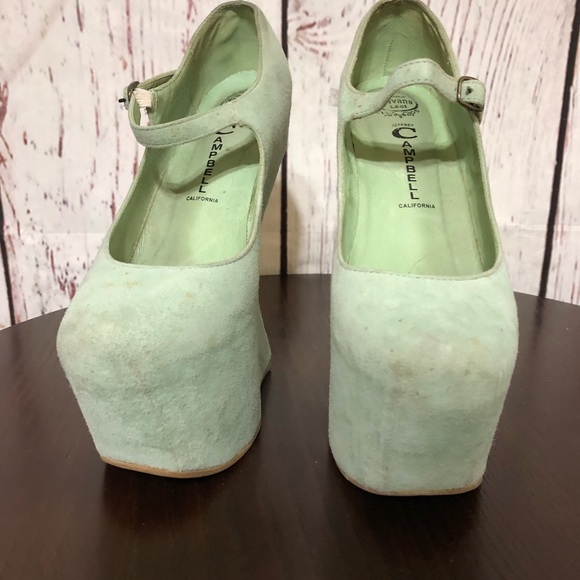 JEFFREY CAMPBELL NIGHT WALK  Mint Green Suede Leather heelless Platforms 7 - Picture 7 of 15